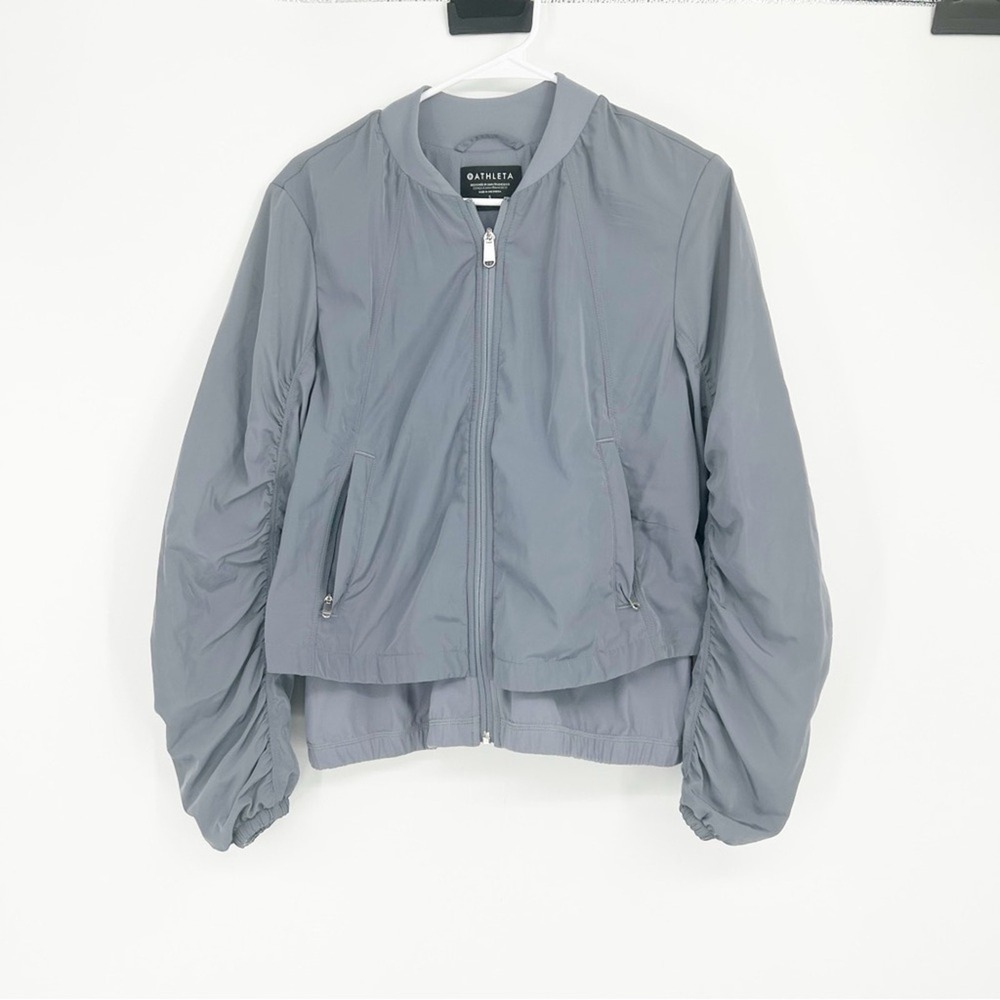 Athleta‎ wayfarer blue gray bomber jacket size small